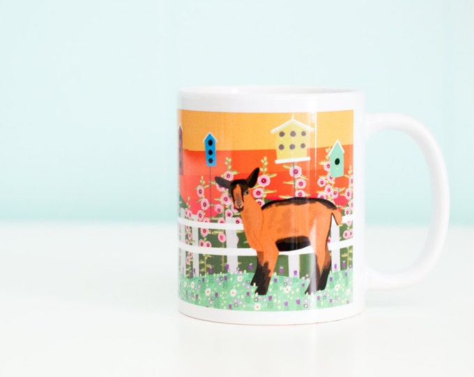 Goat Coffee Mug / Birdhouses and Clover / 11oz Coffee Mug