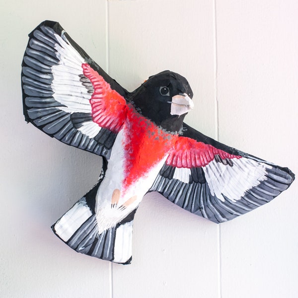 Rose-Breasted Grosbeak Bird Wall Sculpture| Bird Wall Hanging | Paper Mache Bird Sculpture