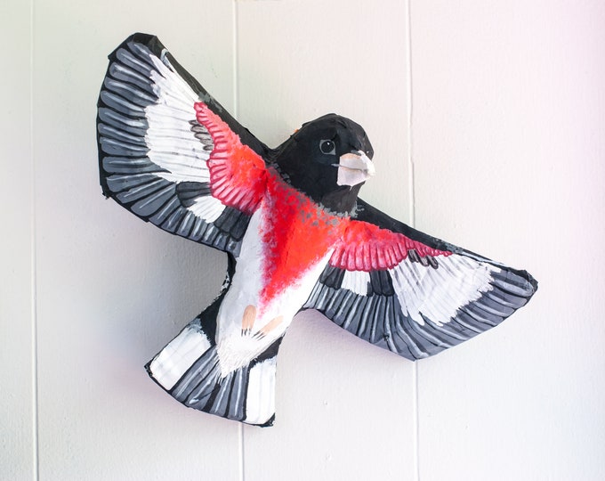 Rose-Breasted Grosbeak Bird Wall Sculpture| Bird Wall Hanging | Paper Mache Bird Sculpture