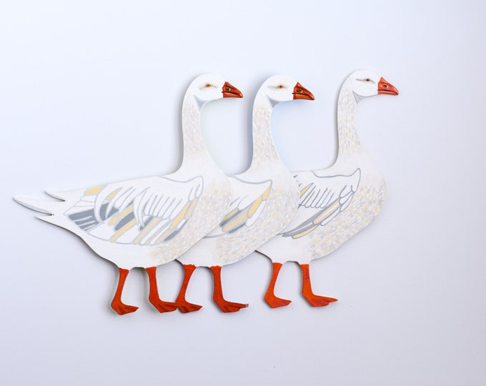 White Goose Wooden Wall Art | Embden Goose | Bird Wall Hanging | 5" Wooden Bird Wall Hanging | For Bird Nerds | Funny Goose Art