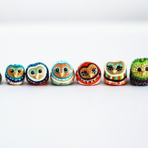 Customize Your Owl / Worry Stone / 1 OWL or SET of 3 / Barn Owl Totem / Owl Study / Colorful / Geometric / Owl Figurine image 1