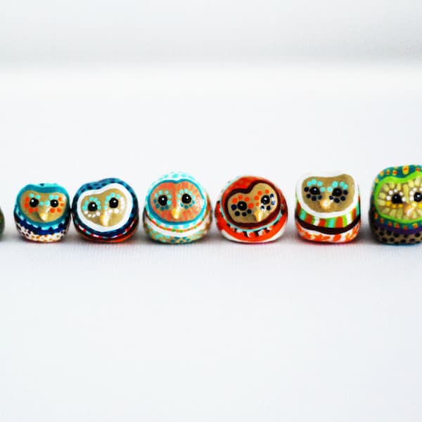 Customize Your Owl / Worry Stone / 1 OWL  or SET of 3 / Barn Owl Totem / Owl Study / Colorful / Geometric / Owl Figurine