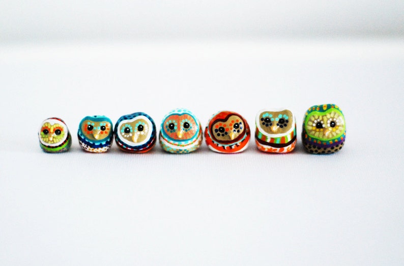 Customize Your Owl / Worry Stone / 1 OWL or SET of 3 / Barn Owl Totem / Owl Study / Colorful / Geometric / Owl Figurine image 1