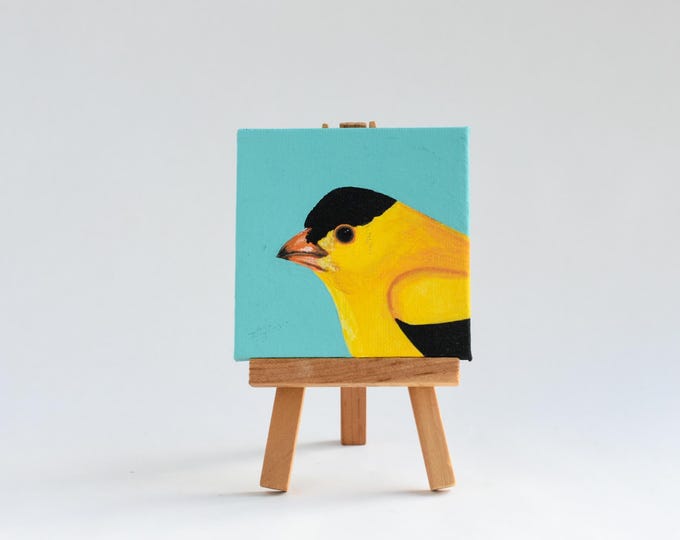 Goldfinch Painting: Original Acrylic Bird Art (3x3)