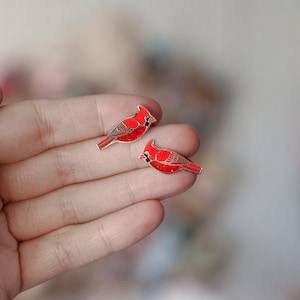 Cardinal Bird Stud Earrings | Enamel Bird Earrings | Nature Inspired Jewelry | Unique Gift for Her