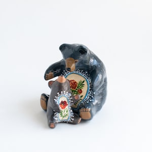 CUSTOM Parent and Baby Bear Talisman Choose Your Birth Flowers Bear Figurines Birth Flower Gift Choose Bear Species and Birth Flower image 3