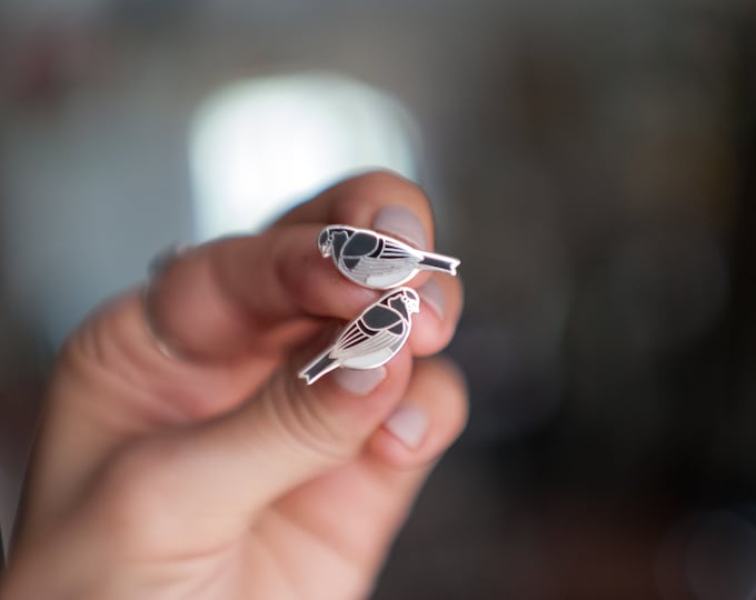 Dark Eyed Junco Earrings | Enamel Jewelry | Stud Earrings | Song Bird | Post Earrings | Bird Jewelry