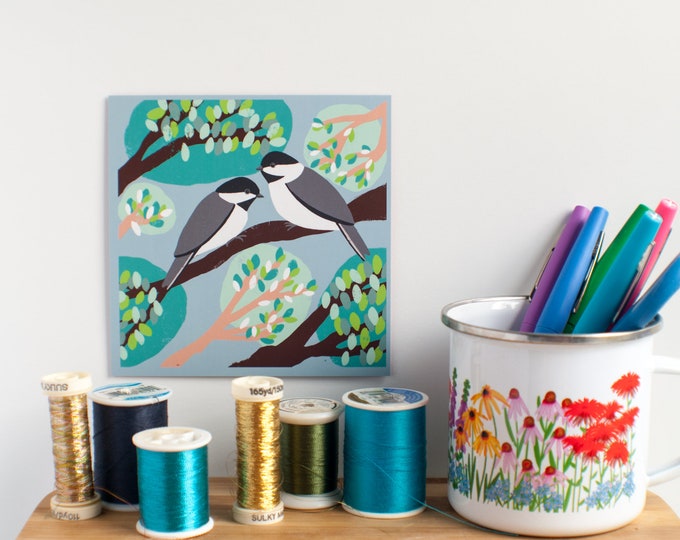 A Chickadee Springtime Print | 4.75" Square Print | Songbird Decor | Print by Emily Rose Thomson