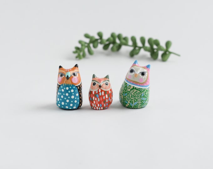 Owl Studies 55, 56, 57 / Great Horned Owl Totem / Colorful / Geometric / Modern Art Figurine