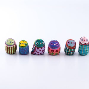 Customize Your Owl / Worry Stone / 1 OWL or SET of 3 / Barn Owl Totem / Owl Study / Colorful / Geometric / Owl Figurine image 4