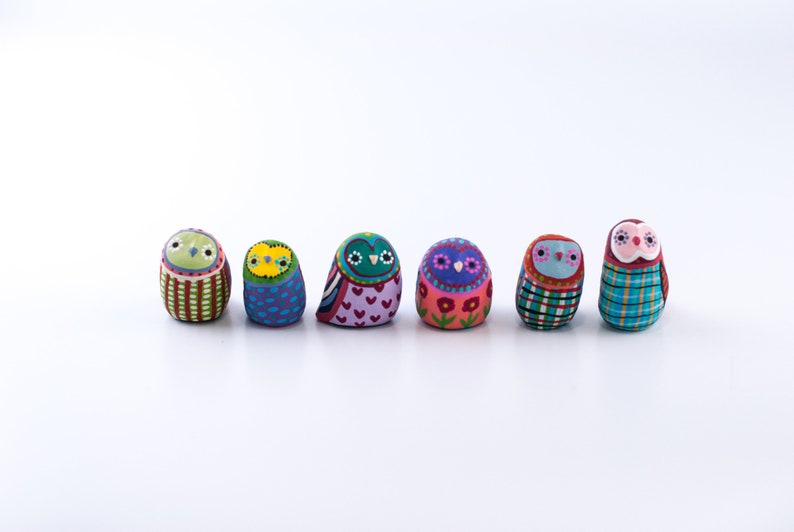 Customize Your Owl / Worry Stone / 1 OWL or SET of 3 / Barn Owl Totem / Owl Study / Colorful / Geometric / Owl Figurine image 4