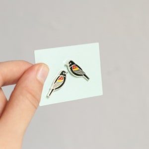 Redwing Blackbird Earrings | Enamel Jewelry | Stud Earrings | Song Bird | Post Earrings | Bird Jewelry image 5
