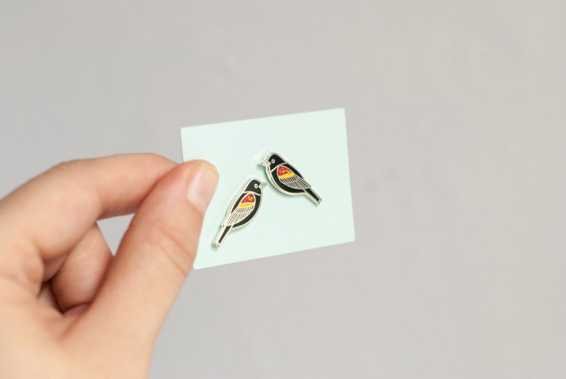 Redwing Blackbird Earrings | Enamel Jewelry | Stud Earrings | Song Bird | Post Earrings | Bird Jewelry image 5