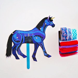 DIY Blue Unicorn Paper Doll / DIGITAL DOWNLOAD / Articulated Doll / Party Supplies / Party Favor for Birthday image 1