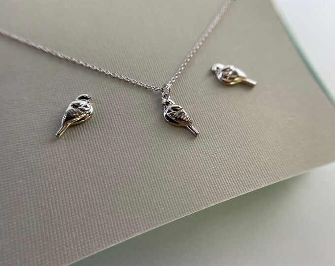 Sterling Silver Song Bird Jewelry Set | .925 Sterling Silver Bird Earrings with Necklace | Bird Fine Jewelry  | HYPOALLERGENIC