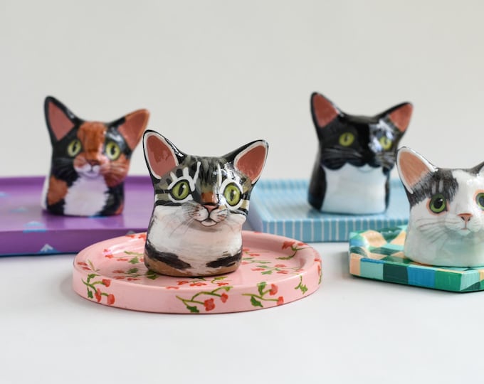 Customized Cat Ring Dish: Handmade Clay Jewelry Holder