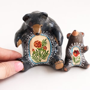 CUSTOM Parent and Baby Bear Talisman Choose Your Birth Flowers Bear Figurines Birth Flower Gift Choose Bear Species and Birth Flower image 5