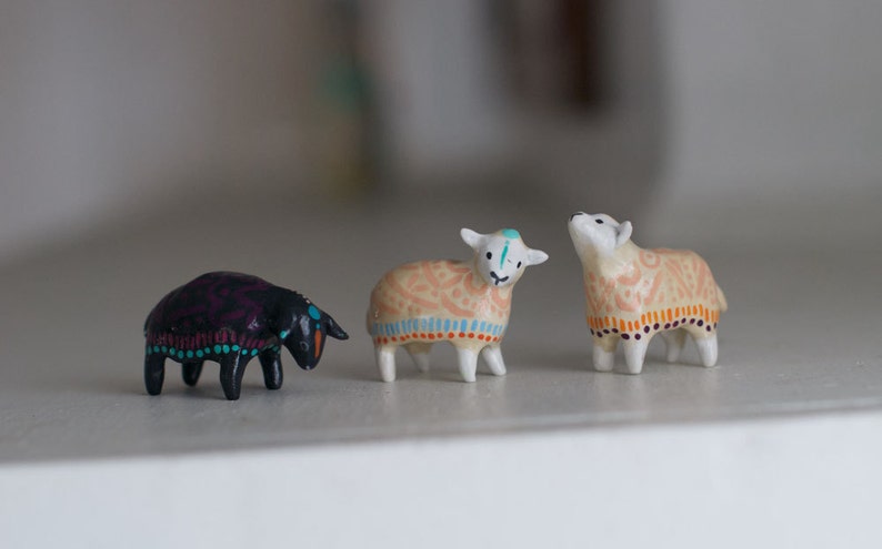 Choose Your Sheep Figurine Black Sheep White Sheep Whimsical Art Tiny Art image 2