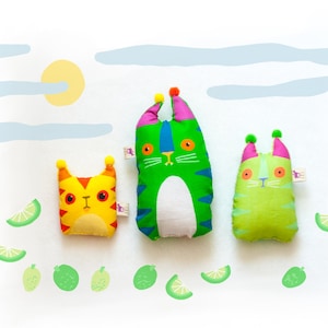 Derpy Little KitteHs Mini Plushies | Set of 3 | Funny Decor | Cute Little Cat Pillows |