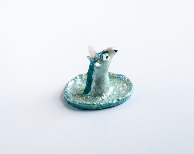 Unicorn Ring Dish | Unicorn Jewelry Holder | Blue Sparkly Unicorn  w/ Quartz Horn| Unicorn Dish Study #5