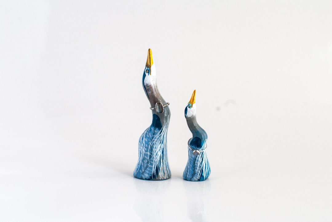 Hand Sculpted Great Blue Heron Ring Holder-Small