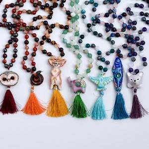CUSTOM Sacred Mala Necklace | Choose your Gemstone Beads | Choose your Animal Guru Bead