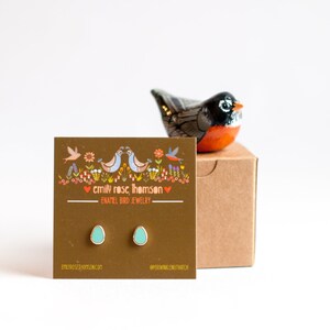 The Bird Nerd Gift Set: The Robin Collection | Robin's Egg Stud Earrings & American Robin Figurine
