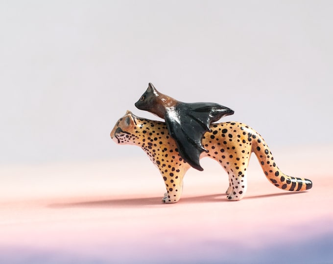 Cheetah + Fruit Bat: Best Friends Animal Collection | Clay Animal Figurines