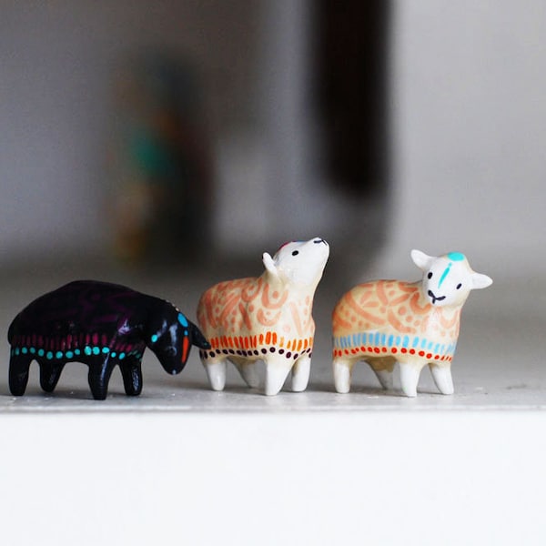 Hand Sculpted Sheep Figurine: Whimsical Polymer Clay Art