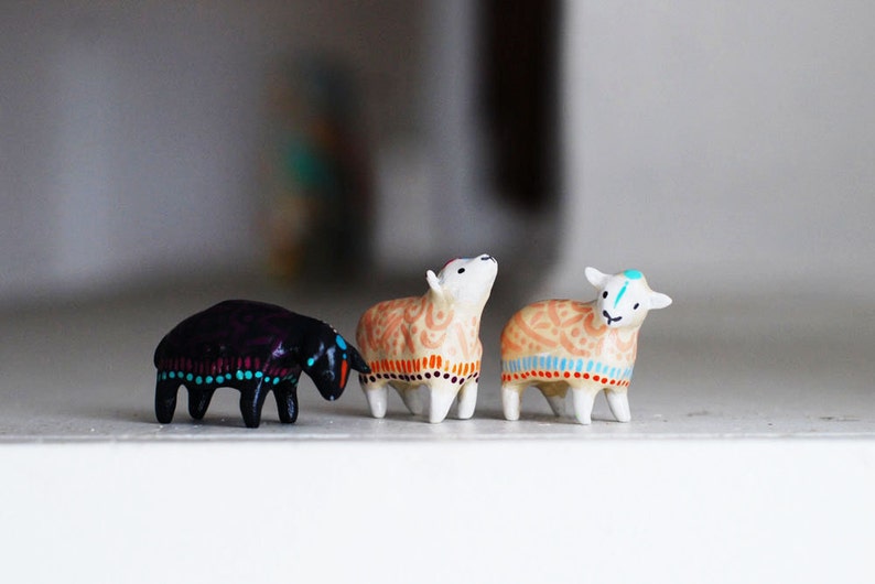 Choose Your Sheep Figurine Black Sheep White Sheep Whimsical Art Tiny Art image 1