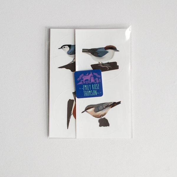 Round Nuthatch Stickers | 4 Nuthatch Stickers | 1.5" Round Glossy Bird Stickers