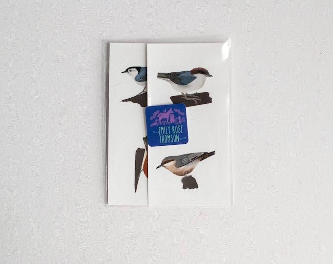 Round Nuthatch Stickers | 4 Nuthatch Stickers | 1.5" Round Glossy Bird Stickers