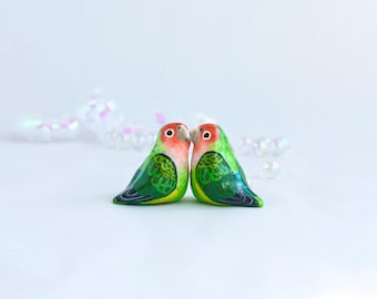 Handmade Lovebird Figurines | Acrylic Painted Bird Pair