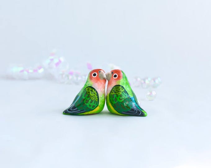 Handmade Lovebird Figurines | Acrylic Painted Bird Pair