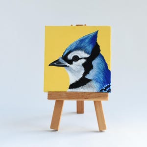 Blauhäher Malerei: Original Acrylbild Vogel (3x3)