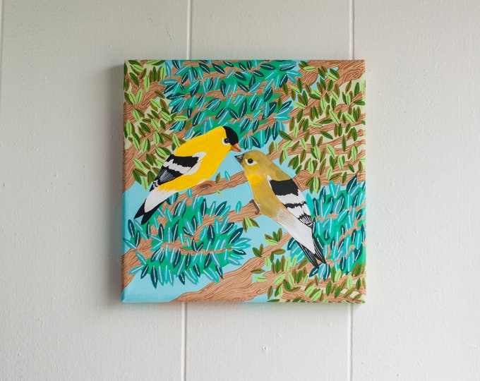 Goldfinch Painting | Male and Female Goldfinch | Song Bird Painting | 8x8 | Acrylic | Original Painting