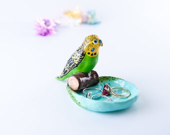 Parakeet Jewelry Dish | Bird Jewelry Holder | Budgerigar Ring Dish | Cute and Helpful Budgie