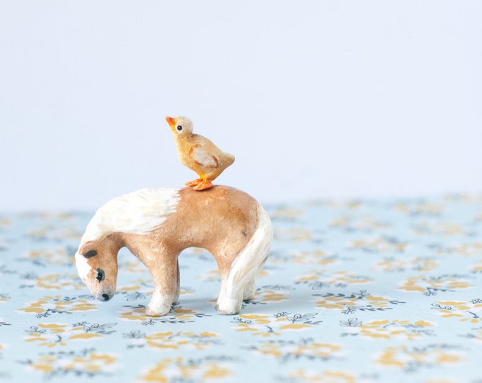Palomino Horse + Duckling: Best Friends Animal Collection | Clay Animal Figurines