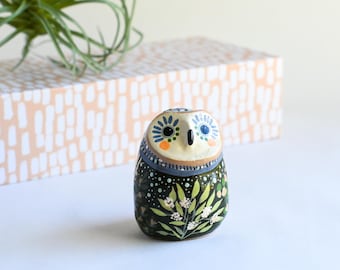 Hand Sculpted Owl Figurine: Botanical Desk Decor