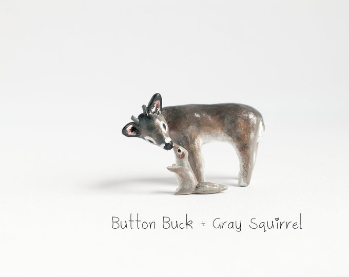 Button Buck + Gray Squirrel: Best Friends Animal Collection | Clay Animal Figurines