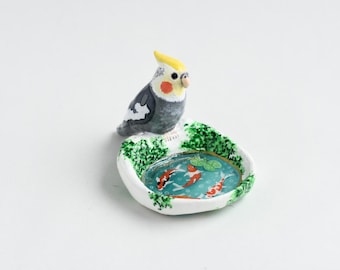 Handmade Cockatiel Ring Dish: Koi Pond Jewelry Holder