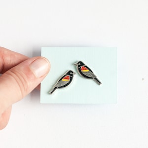 Redwing Blackbird Earrings | Enamel Jewelry | Stud Earrings | Song Bird | Post Earrings | Bird Jewelry image 4
