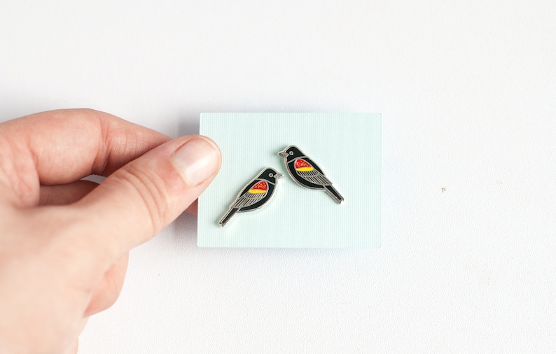 Redwing Blackbird Earrings | Enamel Jewelry | Stud Earrings | Song Bird | Post Earrings | Bird Jewelry image 4