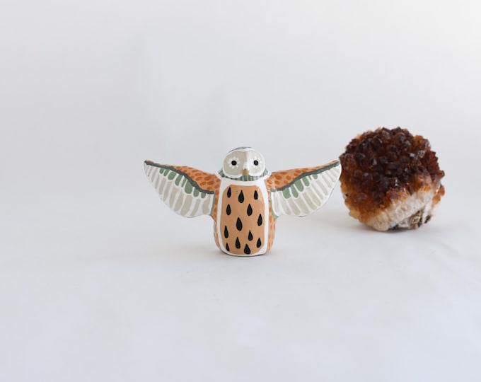 Owl Study 58 | Flying Barn Owl Totem | Natural Colors | Geometric | Owl Figurine | LIMITED EDITION