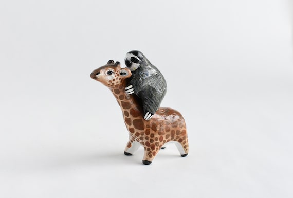 キリンとナマケモノの粘土動物置物：ベストフレンズコレクション