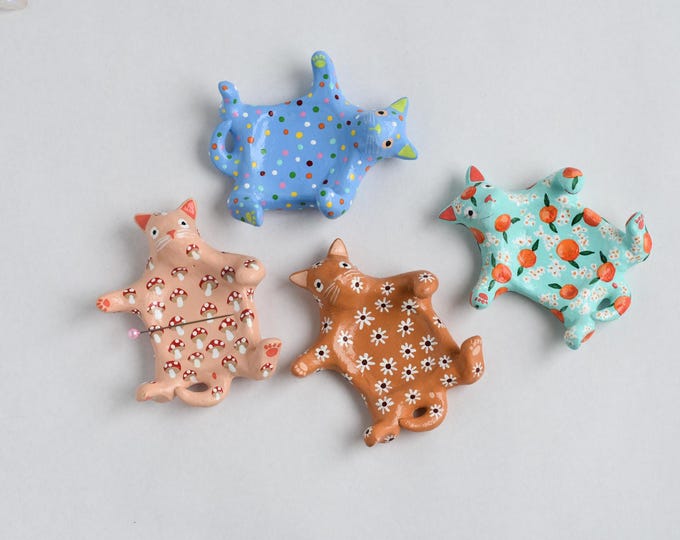 Choose Your Magnetic Cat Dish | for Bobby Pins, Sewing Pins, and Jewelry | Ceramic Animal Dish | Cat Tabletop Organizer | Cute Cat Art