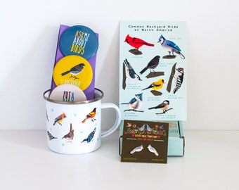 The Bird Nerd Gift Set: The Practical Bird Collection | Choose Your Earrings with Enamel Coffee Mug, Pins, and Card!