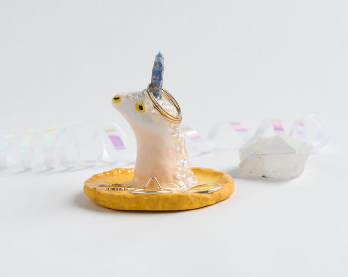 Unicorn Ring Dish | Unicorn Jewelry Holder | Yellow Unicorn w/ Kyanite Horn
