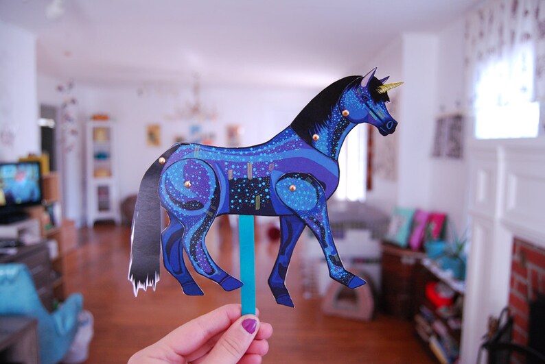 DIY Blue Unicorn Paper Doll / DIGITAL DOWNLOAD / Articulated Doll / Party Supplies / Party Favor for Birthday image 3