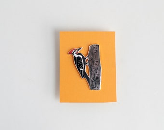 Pileated Woodpecker Pin | 2" Woodpecker Brooch | Woodpecker Tie Tack | Enamel Jewelry